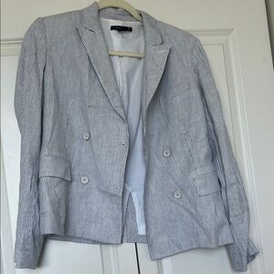Theory Women's Pinstripe Blazer - Navy and White
